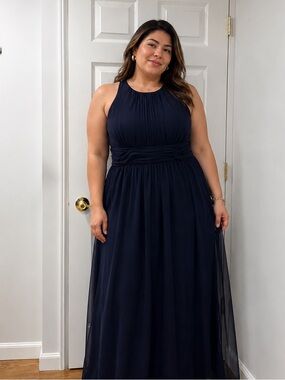 Ralph Lauren Navy Halter Chiffon Maxi Dress